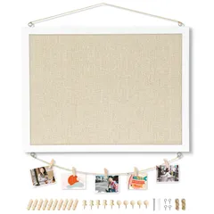 【在庫処分】ビルボード 自宅 レターボード メッセージボード 壁掛け 学校 壁掛け 掲示板 スケジュールボード オフィス用品 お支度ボード コルク板 コルクボード 木製クリップピンロープネジアイボルト付き（ホワイト） 両面使用 30x40cm リネンボ