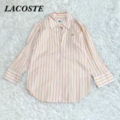 LACOSTE 7分袖スキッパーシャツ 40 オレンジマルチカラー ストライプ