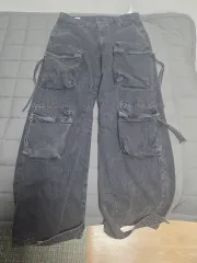 ザラ デニム カーゴ ポケット パンツ ブラック 新品