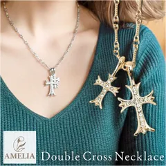 ☆ ダブルクロスネックレス ネックレス レディース シンプル ペンダント クロス 十字架 ジュエリー レディースアクセサリー 首飾り アクセサリー カジュアル 大人 女性 男性 男女兼用 ユニセックス 普段使い 贈り物 鎖 記念日 彼氏 彼女 ギフト かわいい