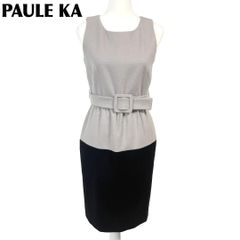 美品】 PAULE KA ノースリーブウールワンピース グレージュ×ブラック