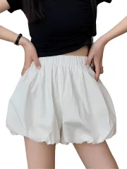 [ブブ オーハナ] バルーン ショート パンツ ふんわり シルエット 裏地 付き ウスト ゴム ボリューム 感 スカート スカパン 風 無地 レディース 女性 用 春 夏 秋 冬 オールシーズン ホワイト (JP, アルファベット, M, [ホワイト] [M]