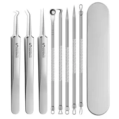 【在庫処分】8セット 精密ピンセット 極細ピンセット 先端は幅0.1mm 角栓ピンセット 汎用型 ニキビを取り除き黒ずみを取り除く 毛穴ケア専用 角栓付きピンセット収納ボックス 毛穴ケア専用の精密作業が可能