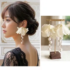 イヤカフ ピアス　イヤリング　/ ふんわりフラワー　リボン　パール 結婚式　お呼ばれ　 アクセサリー　サージカルステンレス