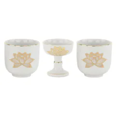 【新着商品】仏壇 (白/金蓮柄) 湯呑み 仏器 仏具 仏飯 日本製 (白金蓮/小) 3個セット 仏壇用品 仏具セット 湯呑 仏飯器 お仏壇のはせがわ
