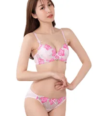 [Moca＆Bunny] ピンク E85 レディース ブラジャー ブラ ショーツ 上下 セット ブラショーツセット ブラジャーショーツセット 女性 下着 3/4 カップ 花柄 刺繍 派手 おしゃれ セクシー 巨乳 ナイ 高級 アツメ サテン モテ下着 大きい 