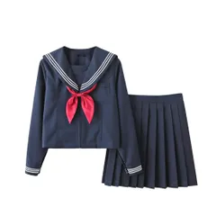 新品 Aculldo セーラー服 ネイビー 紺色 長袖 半袖 ロングスカート コスプレ コスチューム 白三本 前開き 3点セット 可愛い 仮装 本格制服 文化祭 学園祭 女子制服 学生服 (スタイル３Xxl)