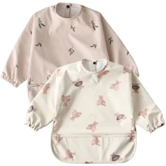 新品 [kalavika] お食事エプロン ベビー 長袖 食事スタイ 洗える 袖付き 離乳食 エプロン 2枚セット 赤ちゃん 女の子 男の子 ベビー スモック 防水 子供 キッズ 食事用エプロン 0歳 1歳 2歳 3歳 4歳 5歳 保育園 入園準備