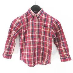 ミキハウス mikihouse チェック柄 長袖 シャツ ボタンダウン 110 ボルドー系 ワインレッド 日本製 胸ポケット