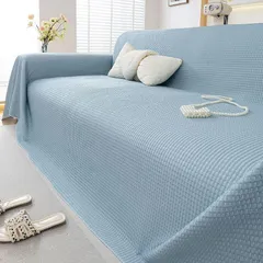 新品 bingkeer ソファカバー マルチカバー マルチユース 夏用ブランケット180×230cm 2人掛け 3人掛け 肘付き対応 犬猫対策 無地 ひんやり ワッフル織り ファッショナブル 洗える テーブルクロス・ピクニックマット兼用 ブルー