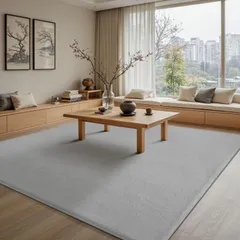 【数量限定】おしゃれな北欧風シャギーラグ オールシーズ 防音絨毯 ふわっと手触り 抗菌 極厚ウレタンフォーム10mm 洗えるラグ 滑り止め付 全厚約2cm (約3畳) 寝室、リビングルーム用のふわふわラグ、ライトグレ 200x250cm カーペット ラグマットのサムネイル