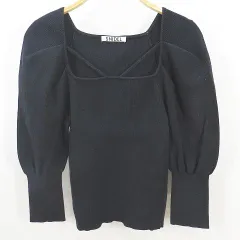 スナイデル SNIDEL 七分袖 カットソー F 黒系 ブラック パフスリーブ リブ 無地