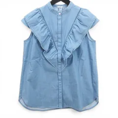 イエナ IENA フレンチスリーブ カットソー ブラウス 青系 ブルー フリル衿 隠しボタン ラウンドヘム