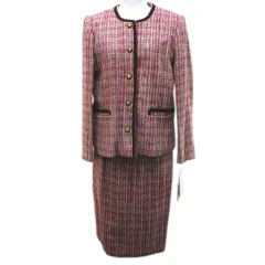 Ladies Fashion ツイード セットアップ スカート スーツ 9AR ベージュ チェック柄 ボタン 裏地 タグ付