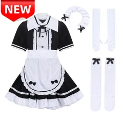 ⭐新品⭐メイド服 コスプレ衣装 黒×白 フリルワンピース ヘッドドレス・ロンググローブ・ニーハイソックス付き フルセット ロリータ アニメ コスチューム 文化祭 ハロウィン S/M/L/XL対応  大人可愛い OOTD インスタ映え 文化祭 メイドカフェ
