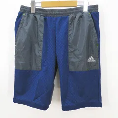 アディダス adidas ショートパンツ M 紺系 ネイビー フリース 切り替え ロゴ 総柄