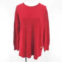 ブルーレーベルクレストブリッジ BLUE LABEL CRESTBRIDGE 長袖 ニット セーター レイヤード調 38 赤系 レッド ロゴプレート スリット 毛 ウール 無地