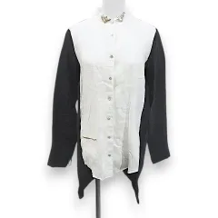 タクルタートル 長袖 ノーカラーシャツ ブラウス ミディアム丈 麻 リネン 紺系 ネイビー シースルー 透け感 スパンコール 切替