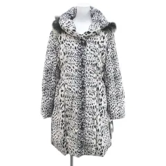 リーブル liblre ダルメシアン柄 ダウンコート ミドル丈 比翼 ブルーフォックスファー 毛皮 L 白系 ホワイト ジップアップ 裏地 タグ付