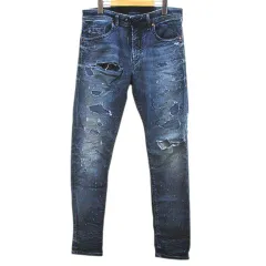 ディーゼル DIESEL THOMMER CB-NE 069CC ジョグ デニムパンツ ジーンズ ロング丈 W32 青系 ブルー ジップフライ ダメージ 加工 ストレッチ