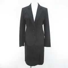 レミュー LES MUES セットアップ 3点セット スーツ ジャケット 背抜き 膝丈 台形スカート スカート ロングパンツ スラックス ジップフライ M S 黒系 ブラック 毛 ウール 裏地 無地