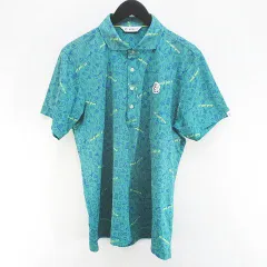 アンパスィ and per se ゴルフウェア 半袖 ポロシャツ カットソー L 緑系 グリーン プリント ロゴ 文字 刺繍 ワッペン 総柄