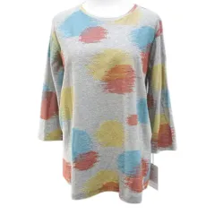 ラ・イマージュ la IMAGE 七分袖 カットソー F 灰系 グレー ミックス 総柄 タグ付