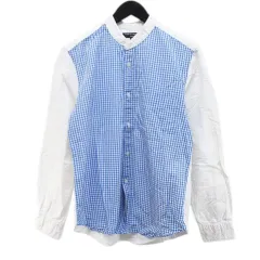 コムデギャルソンオム COMME des GARCONS HOMME 長袖 シャツ S 白系 ホワイト チェック柄 切替 バンドカラー ボタン