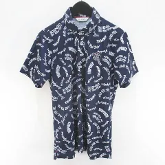 アンパスィ and per se ゴルフウェア 半袖 ポロシャツ カットソー L 紺系 ネイビー ロゴ 文字 刺繍 ワッペン 総柄