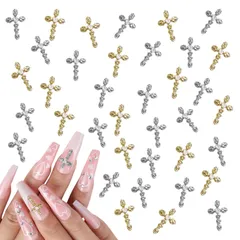 DIY ーツ デコパ ハンドメイド ネイルアート ジュエリーパーツ ゴールド シルバー キラキラ ラインストーン ネイルストーン メタル クロス クロス レトロ 立体 3D 40個セット ネイルパーツ