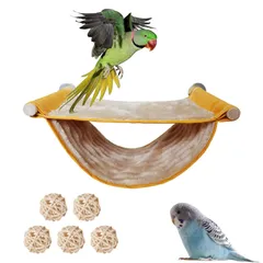 隠れ家 インコ 遊び場 ハウス 休憩所 ふわふわ ハムスター 保温 防寒 暖かい 寝袋 籐ボール 寝床 鳥 おもちゃ ベッド チンチラ リス バードテント セキセ オカメインコ 鳥用ハンモック 小動物用 (イエロー)