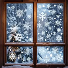 飾り シール 可愛い クリスマス クリスマス お部屋 剥がせる 窓飾り 静電ステッカー 壁飾り ステッカー インテリア ガラス 店舗 窓ステッカー パーティー用 ウォールステッカー デコレーション スノーフレーク 写真撮影 197pcs DIY 6枚セット 3