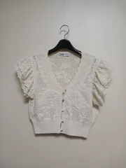 ZARA ザラ レース クロップド ニット カーディガン M