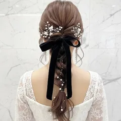 【ブラック】ワイド ベロアリボンのポニーフック