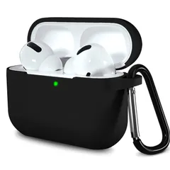 【在庫セール】3 AirPods ケース 超極薄 液状シリコン素材 LED可視 ワイヤレス充電対応 耐衝撃 防水 対応 防塵 軽量デザイン 傷防止 紛失防止 シンプルスリム カラビナ付き(ブラック)