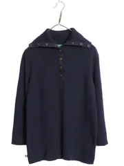 【お得なクーポン配布中!】 90s ラルフローレン ニット セーター レディース XL オールド 7分袖 ストレッチ コットン カットソー リブ編み ハイネック 大きいサイズ 紺