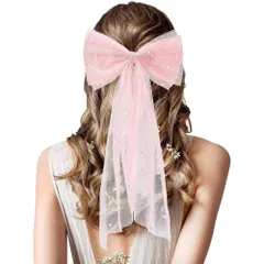 【新着商品】1pc 演奏会 発表会 パーティー 誕生日 結婚式 花嫁 ヘアリボン パール 姫系 森ガール ヘアクリップ蝶結び リボン チュール 美しい ヘアアクセサリー 長いリボン 髪飾り FASELE