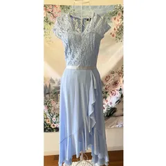 MUSOL フローラルレース半袖ドレス フォーマル  水色 きれいめ 春夏 上品 爽やか 結婚式 セレモニー 演奏会 パーティー