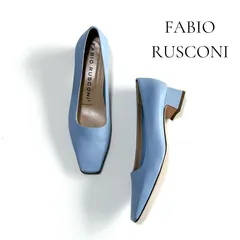 ◆美品◆ FABIO RUSCONI 3.5cm スクエアトゥ パンプス フレアヒール ファビオルスコーニ ローヒール レザー パステルカラー イタリア製