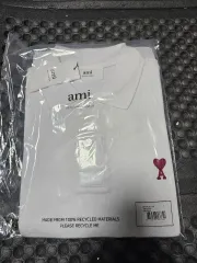 アミ ハート ロゴ 白 ピケ ポロTシャツ L