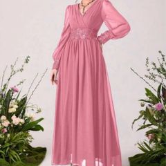 Sale Modelyn ピンク シフォンマキシドレス 花柄刺繍 【完売商品】結婚式 演奏会 パーティー　送料込み
