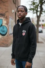 STUSSY ステューシー フーディー　パーカー フルジップアップ　エイトボール　チェッカー柄 パーカー コットン/ポリエステル ブラック【中古】 メンズ