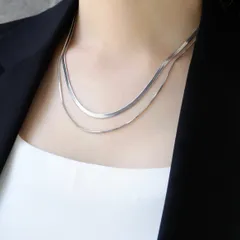 スネークチェーンネックレス シルバー ダブルチェーン 鎖骨ネックレス 2連