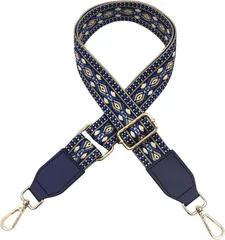 Purroo ショルダーベルト バッグ用 太め ショルダーストラップ 単品 付け替え 幅広 3.8cm ジャガード織り ゴールド金具 調整可能 肩の負担を軽減 (ノルディックネイビー)