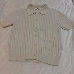 美品感あり◎ UNIQLO リブニット半袖カーディガン M アイボリー コンパクト丈 夏コーデ