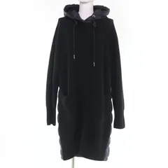 美品☆MONCLER モンクレール 2022年製 CARDIGAN ウール100％ ロゴワッペン・フード付 ニット切り替え ダウンコート ブラック L 正規品 レディース