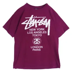 STUSSY ステューシー メキシコ製 ワールドツアー ストックロゴ フロント バック プリント Ｔシャツ 半袖カットソー エンジ系 M【中古】