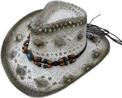 TSショップ テンガロンハット カウボーイハット 麦わらハット 麦わら帽子 ウエスタンハット ストローハット ジャズハット ユニセックス アウトドア (ホワイト,  Free Size)