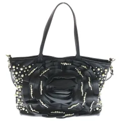 VALENTINO GARAVANI (ヴァレンチノガラヴァーニ) LEATHER PETALE ROSE PEARL EMBELLISHED SATCHEL レザー ローズモチーフ パール装飾 2WAY トートバッグ ショルダーバッグ ブラック ゴールド金具のサムネイル