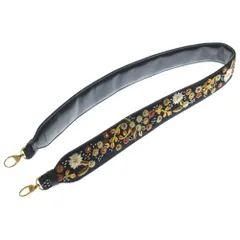 Christian Dior (クリスチャンディオール) ショルダーストラップ フラワー 花モチーフ 刺繍 ブラック ゴールド金具